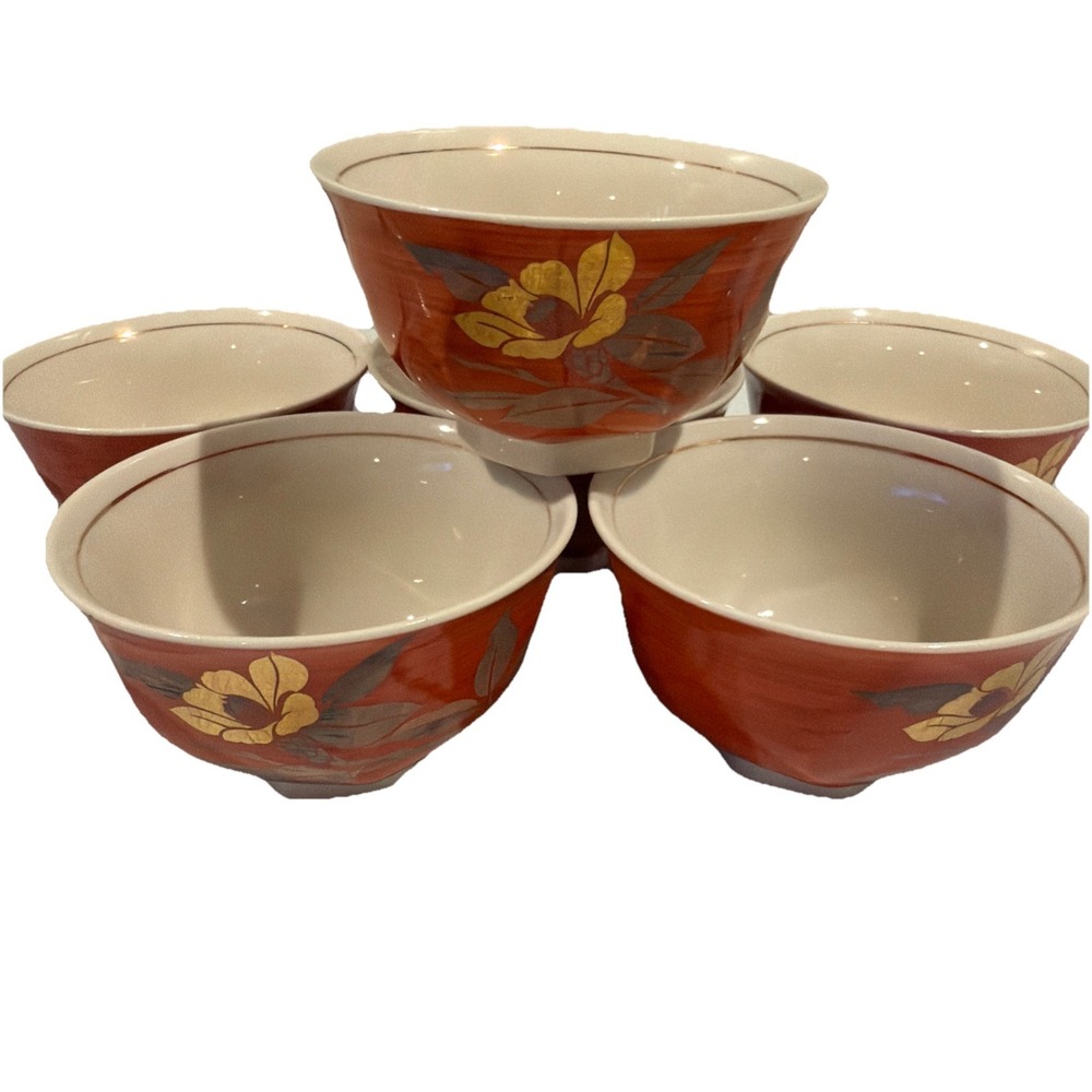 Vtg Japanese Teacups Small Bowls Hand painted Floral‎ Flower Set Of 6 Saki Rice